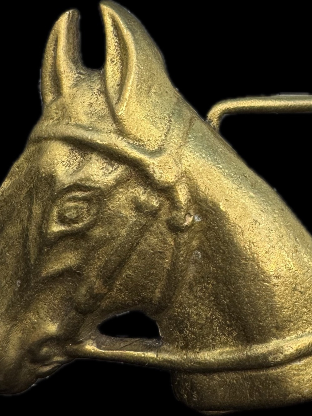 Vintage solid brass horse head equestrian belt buckle